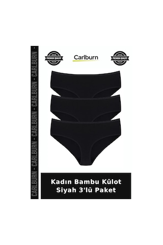 Carlburn Premium Kadın Bambu Külot Siyah 3'lü Paket Esnek İç Giyim Dokunmatik Sade Tarz Siyah-3