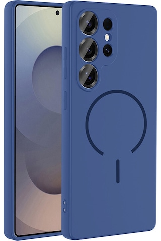 Uzaklarda Arama Samsung Uyumlu Galaxy S26 Ultra Kılıf M-safe Şarj Özellikli Zore Meta Kapak - Lacivert
