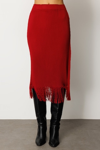 Ekol Kadın Beli Lastikli Püsküllü Etek 3911 Bordo Bordo