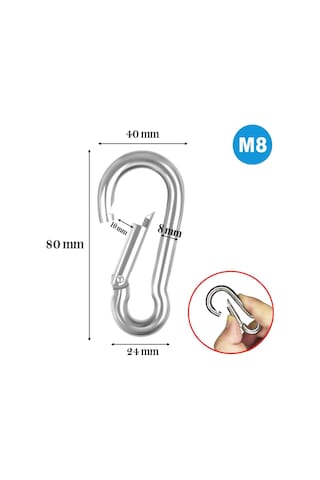 Badem10 Karabina 8 Mm Yaylı Kanca Paslanmaz Çelik Kilit Tırmanma Dağcılık Kamp Ekipmanları Salıncak Hamak Anahta