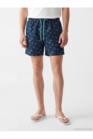 Lcw Swımwear Lacivert Kısa Boy Palmiye Desenli Erkek Deniz Şortu