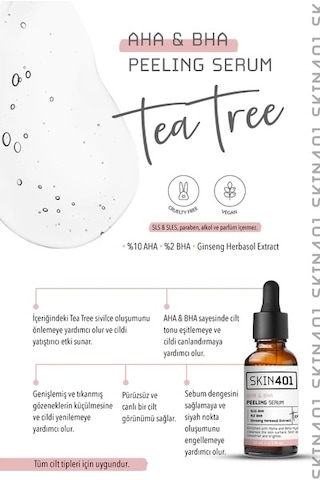 Skin401 Aha-Bha Canlandırıcı ve Cilt Tonu Eşitleyici Yüz Peeling Serum 30 ML