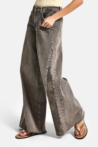 it's basic Kadın Kahve 4s6-16 Palazzo Fit Paça Desen Çiçek Nakışlı Özel Tasarım Denim Jean