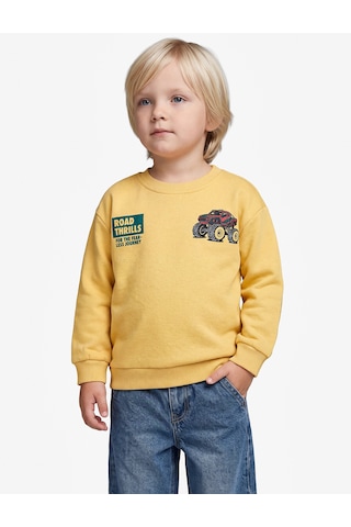 Koton Baskı Detaylı Şardonlu Bisiklet Yaka Uzun Kollu Sweatshirt Hardal 7wmb10124tk
