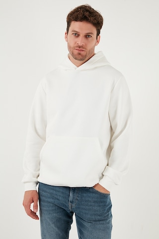 Buratti Regular Fit Kapüşonlu Kanguru Cepli Içi Tüylü Yumuşak Şardonlu Erkek Sweat 5905281 Ekru