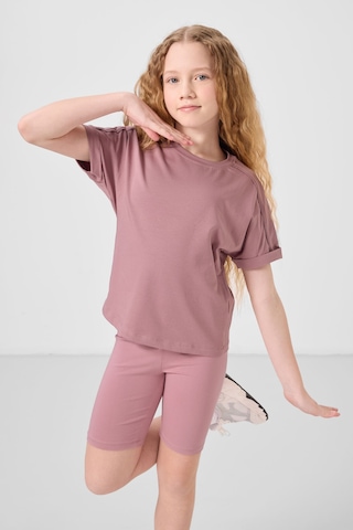 Gül Kurusu Pamuklu O Yaka Oversize Fit Basic Kız Çocuk T-shirt - 75182 Gülkurusu