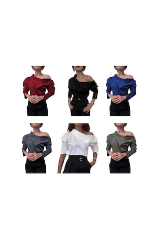 Kadın Gömlek Düğme Eklemeli Balıkçı Yaka Uzun Kollu Rahat Bol Kesim Gömlek Düz Yeşil