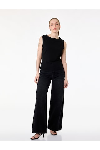 Koton Krep Scuba Slim Fit Bisiklet Yaka Kolsuz Bluz Siyah 6sak10207ek Siyah