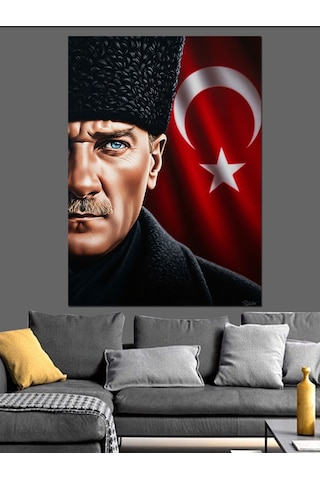 Kırmızı Türk Bayrağı Atatürk Dekoratif Kanvas - Mdf Ahşap Tablo