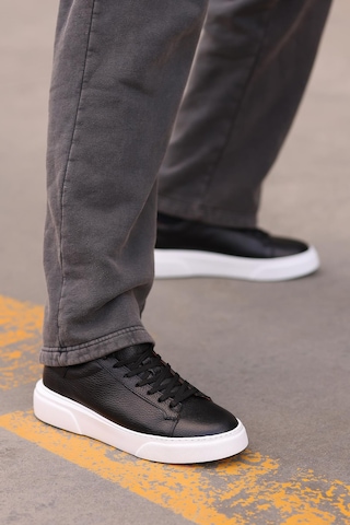 Shoetyle - Siyah Hakiki Deri Bağcıklı Erkek Sneaker 800-2501-1273 Siyah