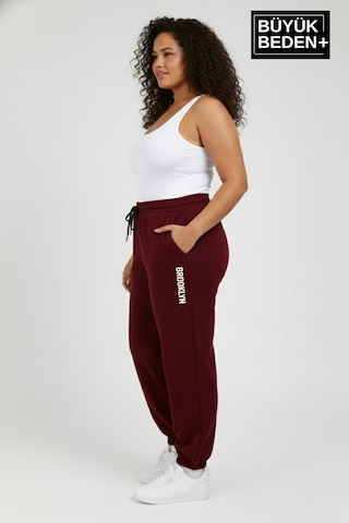 Süperlife Kadın Büyük Beden Brooklyn Baskılı Paça Lastikli Jogger İnce Eşofman Altı Spr26beak951-2 Bordo
