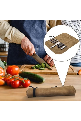 Geeksen 7 Bölmeli Yeşil Kahverengi Mürekkep Kumaş Bıçak Çantası - Taşınabilir, Katlanabilir, Kamp Ve Mutfak Gereçleri İçin Su Geçirmez Saklama Çantası Yeşil