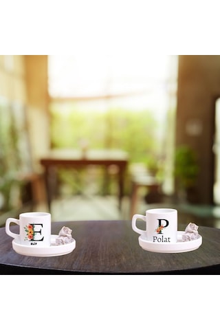 Kişiye Özel 2 Li Harfli Türk Kahve Fincanı Ve Altı