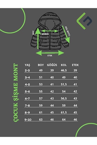 Erkek Çocuk Polarlı Kapüşonlu Ufo Desenli Kışlık Şişme Mont & Kaban & Parka Siyah