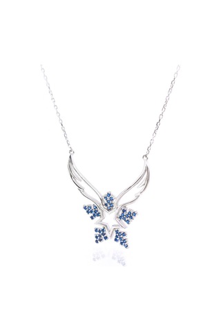 Brezza Lusso Jewelry Pırlanta Safir Taşlı Melek Kanadı Kar Tanesi Kadın Gümüş Kolye 45 CM