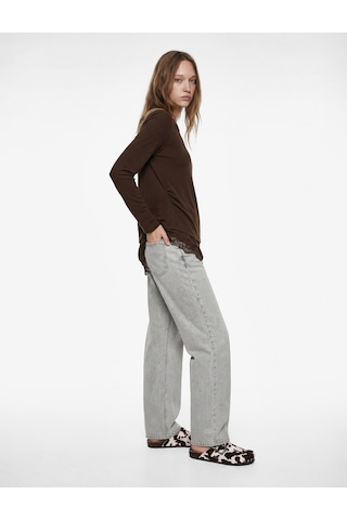 Koton Slim Fit Uzun Kollu Viskon Karışımlı Dantel Detaylı Asimetrik Tişört Kahverengi 6sal10387ık Kahve