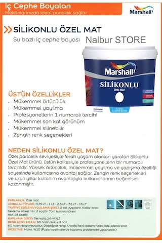 Marshall Özel Mat Duvar Boyası 15Lt=20Kg+Tavan Boyası 6Lt=10Kg+Ma