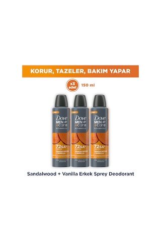 Dove Men +care Advanced Erkek Deodorant 72 Saat Koruma Sandalwood Vanilla 150 Ml X3