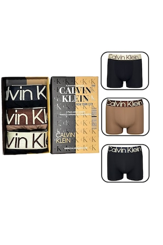 Calvin Klein 3 Lü Boxer Set %100 Organik Pamuk Kahverengi - Siyah