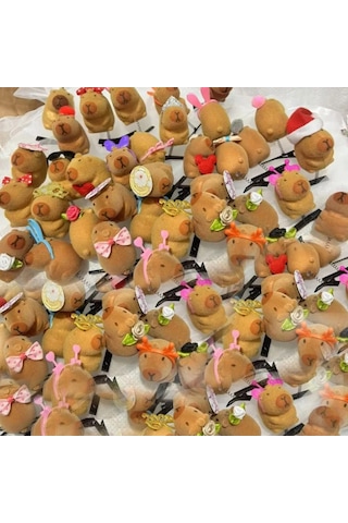 Kawaii Saç Tokası Moda Hayvan Güzel Yay 3d Capybara Hayvan Peluş Çok Renkli
