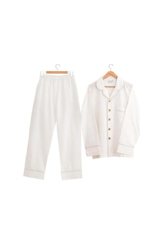 Ecocotton Reya Krem %100 Organik Pamuk Keten Erkek Pijama Takımı Krem