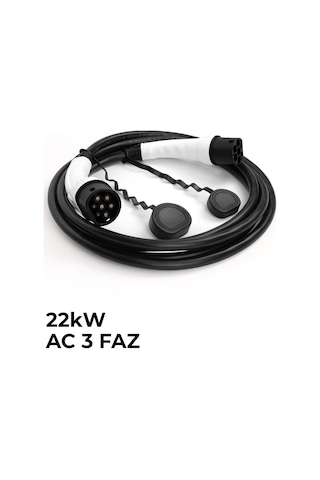 22kw Tip 2 5m Şarj Kablosu + Su Geçirmez Taşıma Çantası Seti 32a Trifaze