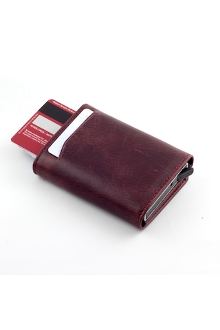 Ancora Leather Hakiki Deri Crazy Mekanizmalı Erkek Cüzdanı Bordo