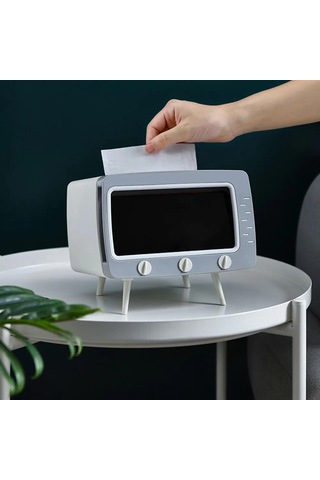 Neevoyu Ev İçin Tv Desenli Telefon Tutucu Ve Mendil Kutusu - Beyaz Polipropilen Materyal Beyaz