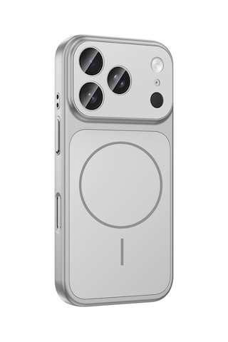 Apple Uyumlu iPhone 17 Pro Max Kılıf Şarj Özellikli Kamera Lensli 1.8mm İnce Sert Formen Kapak Gümüş
