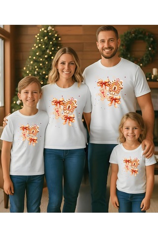 Yeni Yıl Christmas Temalı Baskılı Aile Kombin Tişört Kombin Yapmak İçin Ürün Ekleyiniz Beyaz