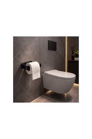 Alper Banyo Siyah Yapışkanlı Lüks Lamalı Tuvalet Kağıtlığı