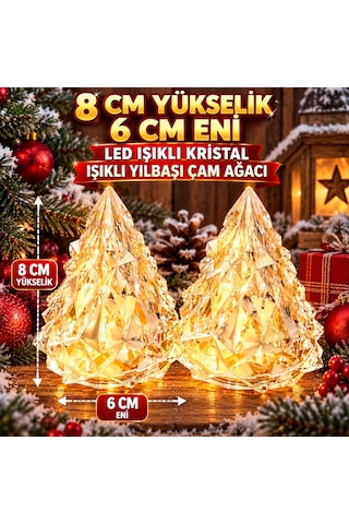 2 Adet Mini Kristal Led Işıklı Yılbaşı Ağacı Işıklı Çam Ağacı Işıklı Noel Ağacı Gün Işığı Led Işıklı 9 CM