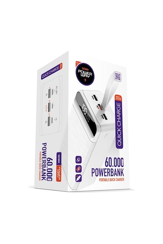 Powerway QC60 Beyaz PD 22.5W 60.000 mAh Hızlı Şarj Kamp Powerbank
