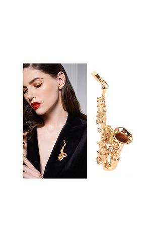 Lemestar Altın Saksafon Şekilli Müzik Enstrümanı Broş - Kaliteli Pirinçten Yapım, Kırmızı Kadife Kutuyla - Müzik Severlere Özel Öğrenci Mezuniyet Doğum Günü Hediyesi Çok Renkli