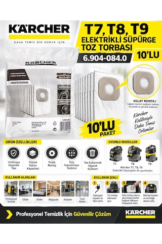 Karchert7,t8,t9 Elektrikli Süpürge Toz Torbası 10'lu 6.904-084.0
