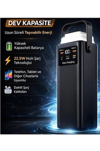 Acl 50.000 Mah Ultra Yüksek Kapasiteli Hızlı Şarj Powerbank - Taşınabilir Güç Ünitesi - Kamp Batarya Siyah