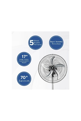 Vtn-96 5 Metal Kanatlı Soğutucu Vantilatör 3 Kademe 18"inch - 80w