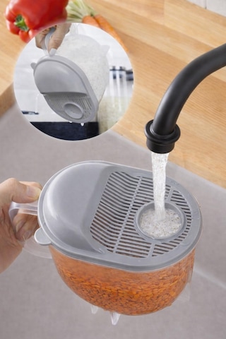 Pirinc Bakliyat Süzgeci Ölçü Kaplı Pratik Yıkama Kabı, Çok Amaçlı Mutfak Süzgeç Kabı, Ergonomik Kulplu Diğer