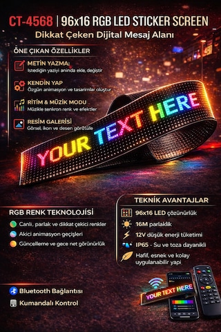 Cata Ct 4568 Esnek Yapışkanl Matrix Led Panel 96x16 Rgb