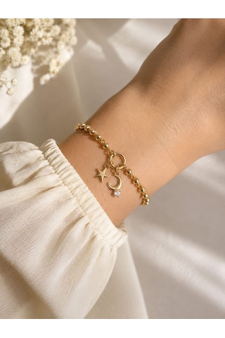 Cm Jewelry Ay Yıldız Figürlü Gold Premium Çelik Bileklik Altın