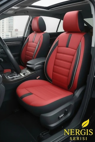 Skoda Scala 2019 Ve Sonrası Araca Uyumlu Oto Koltuk Kılıfı Tay Tüyü Kırmızı Siyah Renk