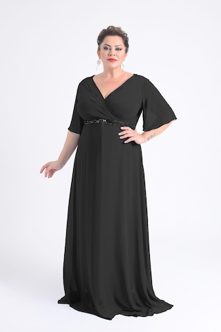 Lilas Xxl Kadın Büyük Beden Uzun Şifon Abiye Elbise 9510 Siyah Siyah