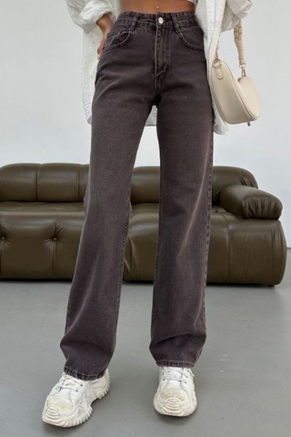 Balenbi Kadın Yüksek Bel Jean Yıkamalı Geniş Paça Wide Leg Kot Pantolon 1242 Kahverengi W129