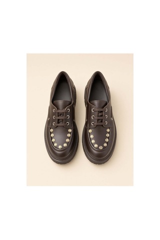 37brandshoes Koyu Kahve Renkli Zımbalı Bağcıklı Platform Mokasen Kahverengi Kahverengi