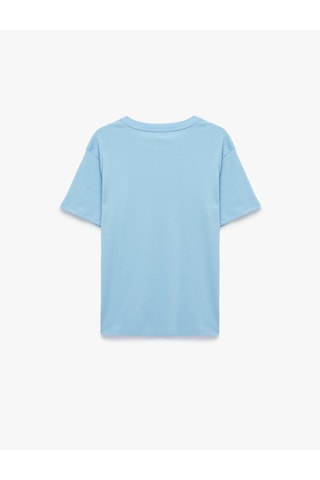 Koton Pamuklu Kısa Kollu Bisiklet Yaka Oversize Basic Tişört Mavi 6sak50524ek