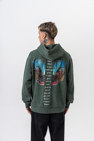 Respire Erkek Snake Baskılı Yıkamalı Kapüşonlu Oversize Hoodie Yeşil
