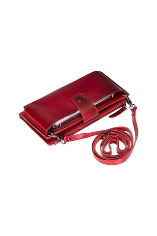 Bloominbag Lozan Strap Crimson Red Gerçek Deri Omuz Askılı Telefon Bölmeli Cüzdan Çanta Kırmızı