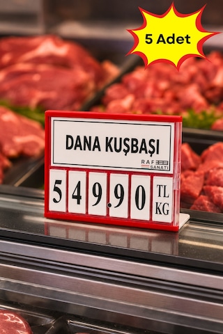 5 Adet - Fiyat Kasetlik Manav Kasap Şarküteri Etiketi Rakamlı Fiyatlık Ayaklı Küçük Boy 77x62 Mm Kırmızı