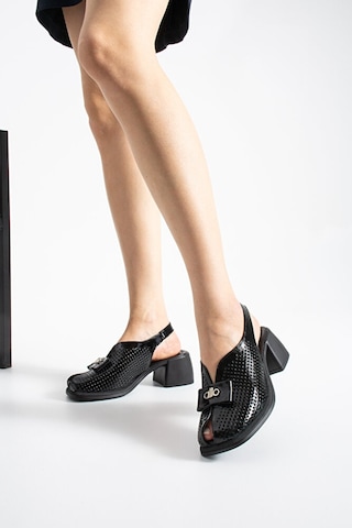 Dericia Shoes Allone Hakiki Deri Kadın Günlük Rahat Topuklu Sandalet Siyah