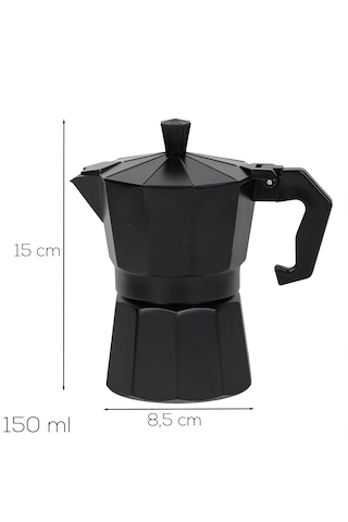 Porsima Mnb05742 Ocaküstü Moka Pot 3 Fincanlık Alüminyum Kahve Espresso Cezvesi Siyah 150ml